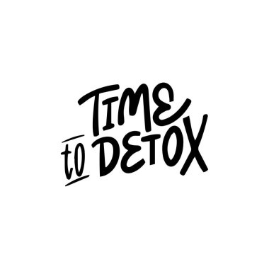 Detoks zamanı. Baskı için karalama tasarımı. Vektör çizimi. Renkli. Çizgi film el yazısı. Siyah ve beyaz