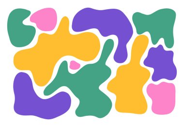 Parlak renklerde soyut şekilleri olan eğlenceli ve eğlenceli bir model. Çocuk ürünleri, kırtasiye malzemeleri ve ev dekorasyonu için mükemmel tasarımlar..