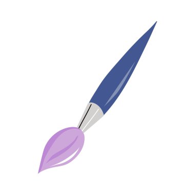 Mor uçlu ve mavi saplı bir boya fırçasının basit düz stil vektörü, sanat, çizim, okul ve yaratıcı tasarım temaları için ideal..