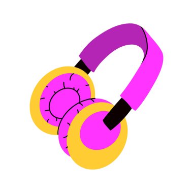 Canlı pembe ve sarı renkli şirin kulaklıklar ve yumuşak bir saç bandı. Müzik, çocuklar ve eğlence tasarımları için mükemmel..