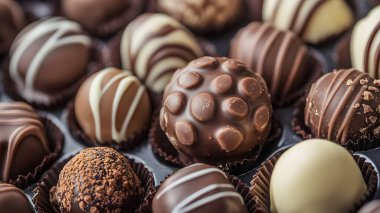 Çok güzel bir gurme çikolata trüf mantarı çeşidi çeşitli doku ve desenleri sergiliyor. Kutlamalar ve tatlı anlar için ideal..