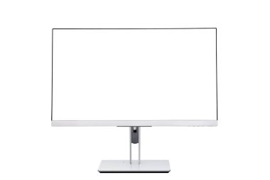 Modern bilgisayar monitörü beyaz arkaplanda boş ekran ile izole edildi.
