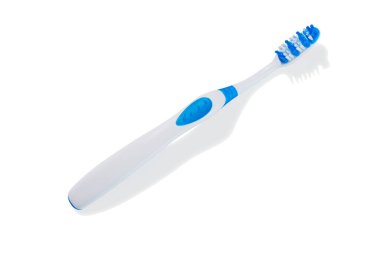 Diş fırçası beyaz arka planda izole edilmiş. Üst görünüm.