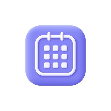 Calendar interface button icon. Planning concept. 3d vector icon. Cartoon minimal style.