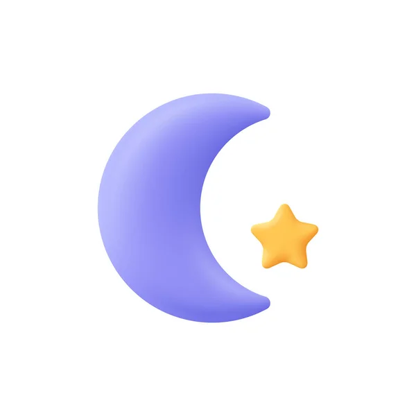 Crescent Moon Golden Star Weather Dream Space Concept Vector Icon — Stock Vector