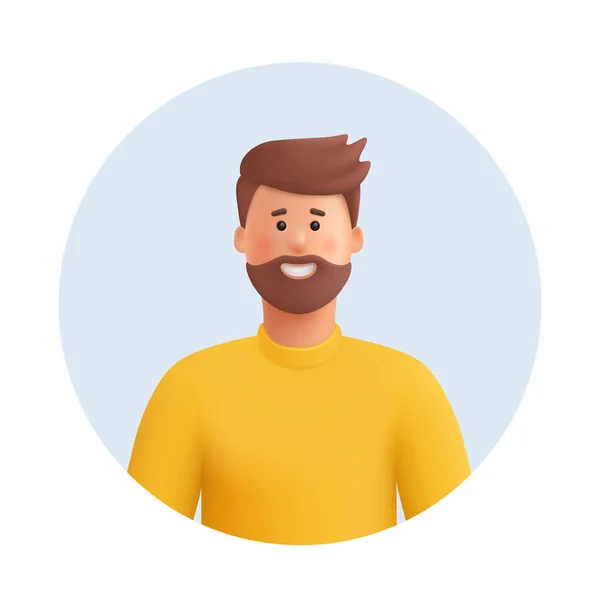 Молодий Усміхнений Аватар Чоловік Коричневою Бородою Вусами Волоссям Одягнений Жовтий — стоковий вектор