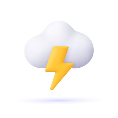 Cloud with lightning thunder, thunderstorm cloud. Weather, Meteo forecast concept. 3d vector icon. Cartoon minimal style.