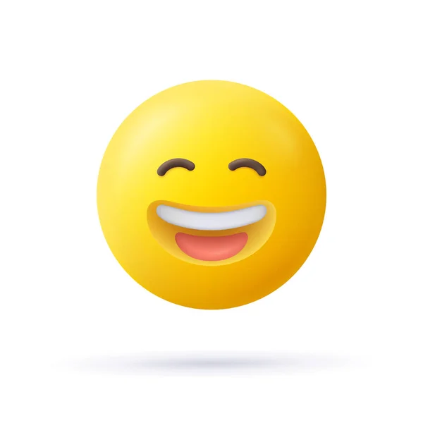 黄色の絵文字の喜びの笑顔に直面する 幸せな笑いの感情 3Dベクトルアイコン 漫画のミニマルスタイル — ストックベクタ