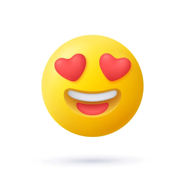 Fața Emoji Galbenă Zâmbește Inimi Roșii Loc Ochi Zâmbet Deschis — Vector de stoc