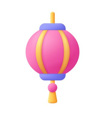 Japon ya da Çin feneri. Asya Yeni Yıl Kırmızı Lambalar Festivali. Tatil ve festival konsepti. 3d vektör simgesi. Çizgi film biçimi.