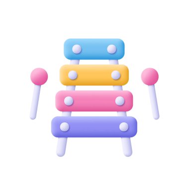 Ksilofon, çocuklar için müzik aleti. Müzik ve Enstrüman konsepti. 3d vektör simgesi. Çizgi film biçimi.