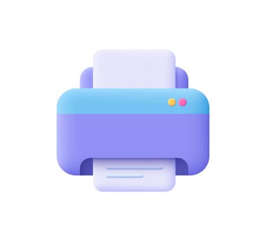 Kağıt yazıcısı. Ofis malzemeleri, ofis malzemeleri. 3d vektör simgesi. Çizgi film biçimi.