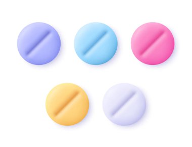 Yuvarlak tıbbi haplar. 3d vektör simgesi. Çizgi film biçimi.