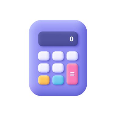 Hesap makinesi, matematik cihazı. Finansal analiz, hesaplama konsepti. 3d vektör simgesi. Çizgi film biçimi.