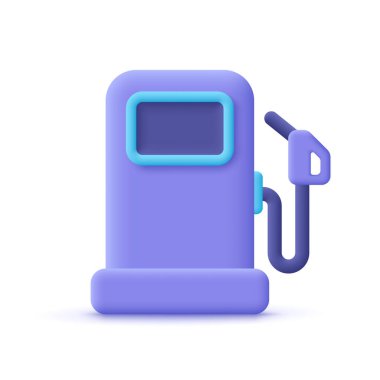 Benzin borusuyla benzin pompası istasyonu. 3d vektör simgesi. Çizgi film biçimi.