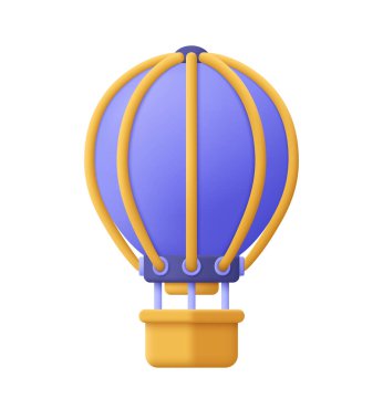 Hava balonu aerostatı. Uçak, yaz tatili, macera, seyahat, turizm konsepti. 3d vektör simgesi. Çizgi film biçimi.