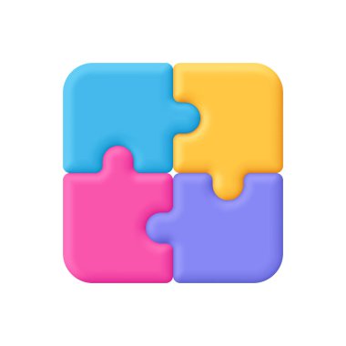 Yapboz parçaları, yap-boz. İş çözümleri, takım çalışması, mantık ve oyun konsepti. 3d vektör simgesi. Çizgi film biçimi.