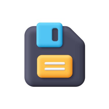 Siyah disket, disket. Veri depolama, bilgi teknolojisi, dosyaları kaydetme, yazılım ve veri depolama kavramı. 3d vektör simgesi. Çizgi film biçimi.