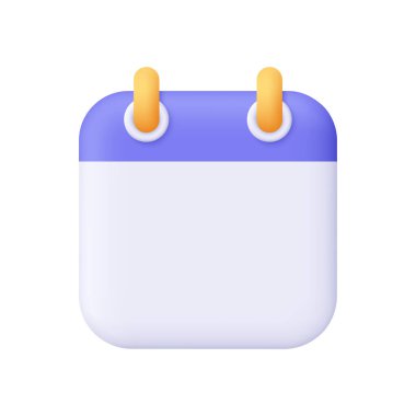 Calendar icon with purple header and golden rings. Date, schedule, planner, events and time management concept. 3d vector icon. Cartoon minimal style.