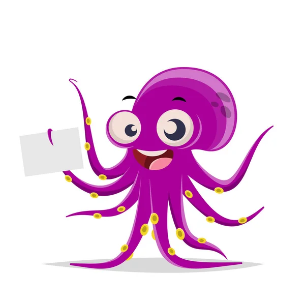 Legrační Karikatura Chobotnice Drží Prázdný Znak — Stockový vektor