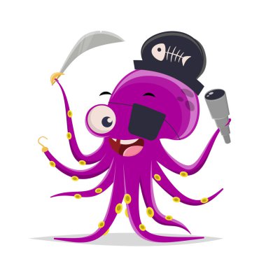 funny cartoon illustration of a pirate octopus clipart