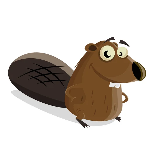 Funny Cartoon Illustration Happy Beaver — Stock Vector