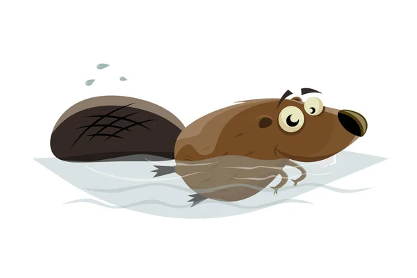 Cartoon Illustration Happy Swimming Beaver — Stock Vector