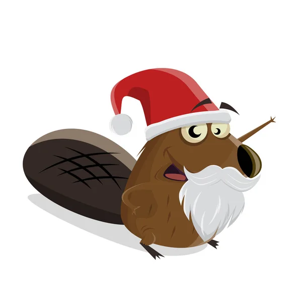 Srandovní Kreslený Bobr Vánoční Čepicí — Stockový vektor