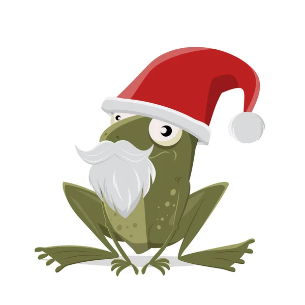 Lustiger Cartoon Frosch Mit Weihnachtsmann Hut — Stockvektor