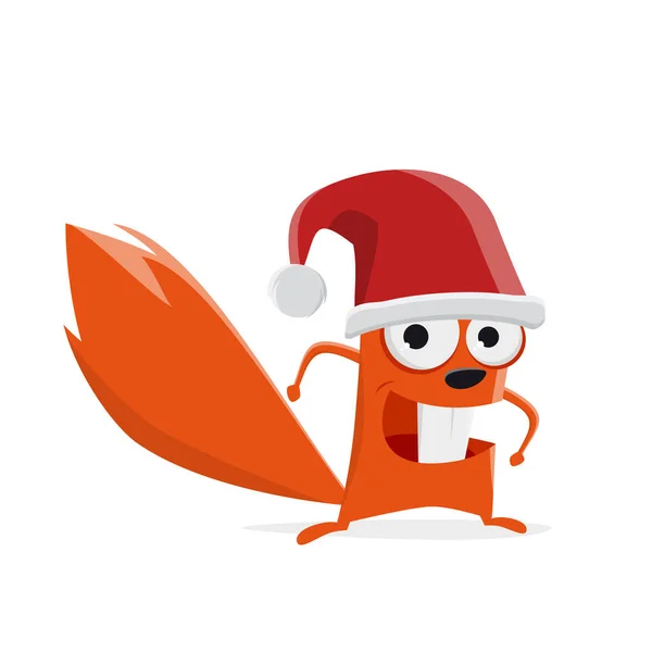 Grappige Cartoon Eekhoorn Met Kerstman Clausule Hoed — Stockvector