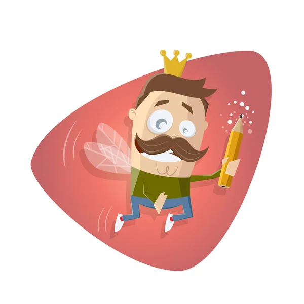 Funny Illustration Male Cartoon Fairy Magic Pencil — Stock Vector