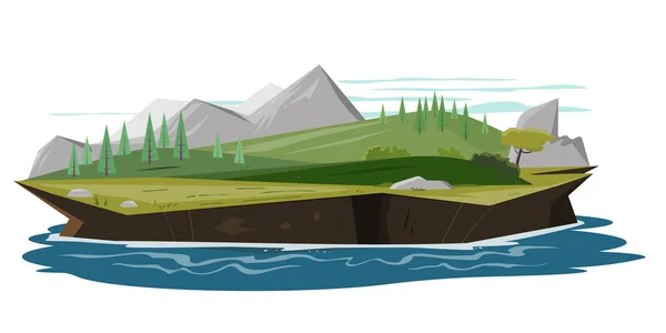 Vektorová Ilustrace Idylického Zeleného Kresleného Ostrova — Stockový vektor