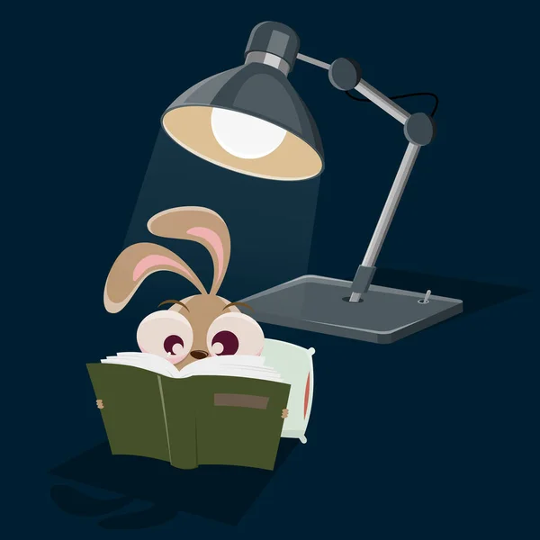 Divertido Conejo Dibujos Animados Leyendo Libro — Vector de stock