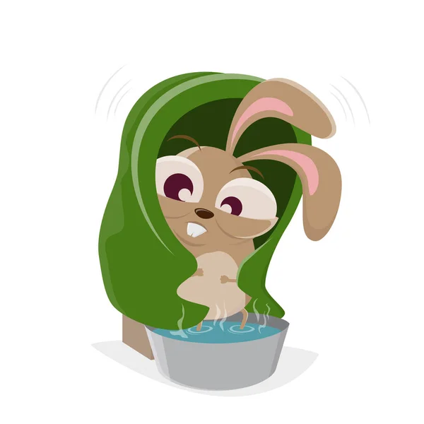 Divertido Conejo Dibujos Animados Tiene Resfriado — Archivo Imágenes Vectoriales