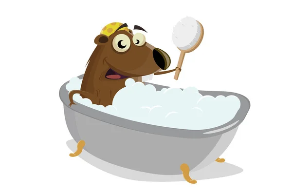 Funny Cartoon Beaver Taking Bath Ilustracja Stockowa