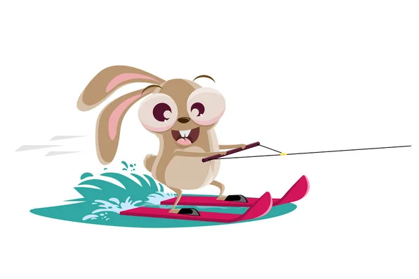 Funny Illustration Water Skiing Cartoon Rabbit — 스톡 벡터