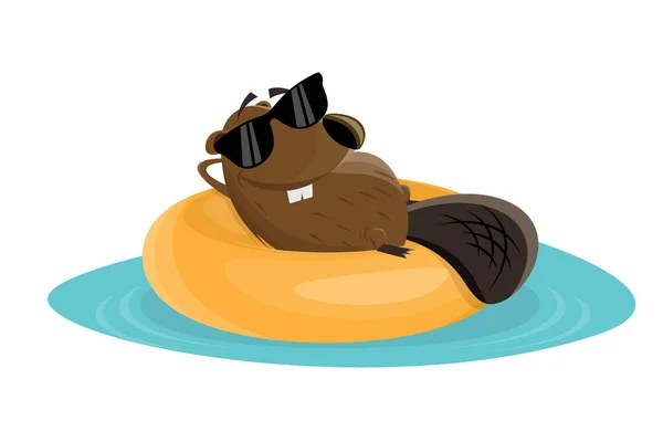 Funny Cartoon Beaver Floating Tire Wektory Stockowe bez tantiem