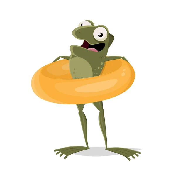 Funny Cartoon Frog Swimming Ring — Vetor de Stock