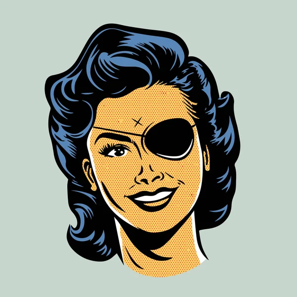 Retro Karikatur Einer Frau Mit Augenklappe — Stockvektor