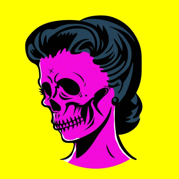 Retro Cartoon Illustration Woman Skull Head — Stock Vector