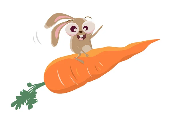 Divertido Conejo Dibujos Animados Montando Una Gran Zanahoria — Archivo Imágenes Vectoriales