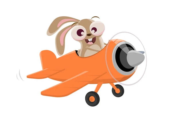 Lustige Karikatur Kaninchen Fliegt Ein Flugzeug — Stockvektor
