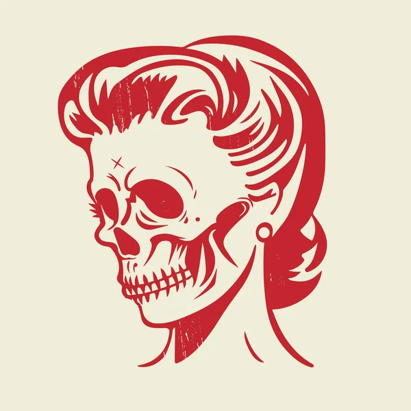 Retro Cartoon Illustration Woman Skull Head — Stock Vector
