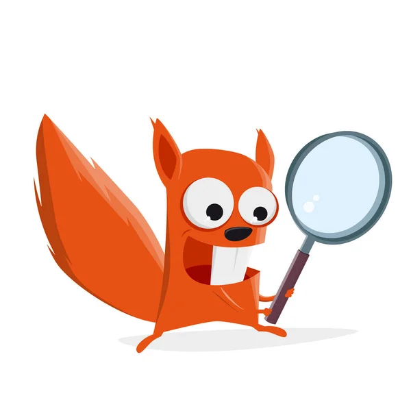 Funny Cartoon Squirrel Magnifying Glass — Stock Vector