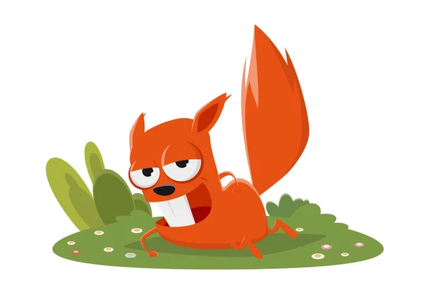 Lustiges Cartoon Eichhörnchen Liegt Auf Der Wiese — Stockvektor