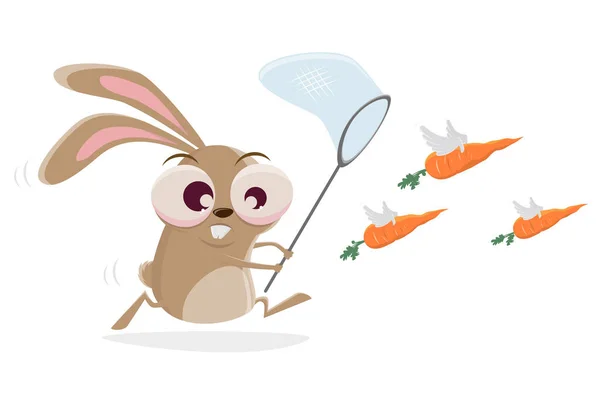 Funny Cartoon Rabbit Catching Carrots — Stock Vector