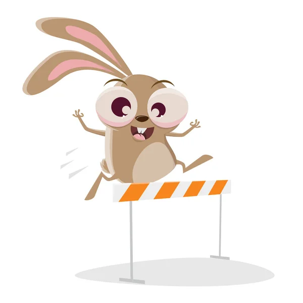 Funny Cartoon Rabbit Jumping Hurdle — Stock Vector