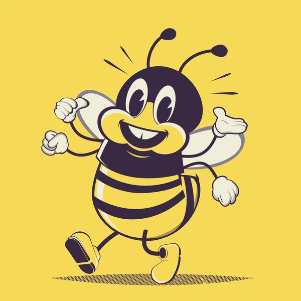 Lustige Retro Cartoon Illustration Einer Wandernden Biene — Stockvektor
