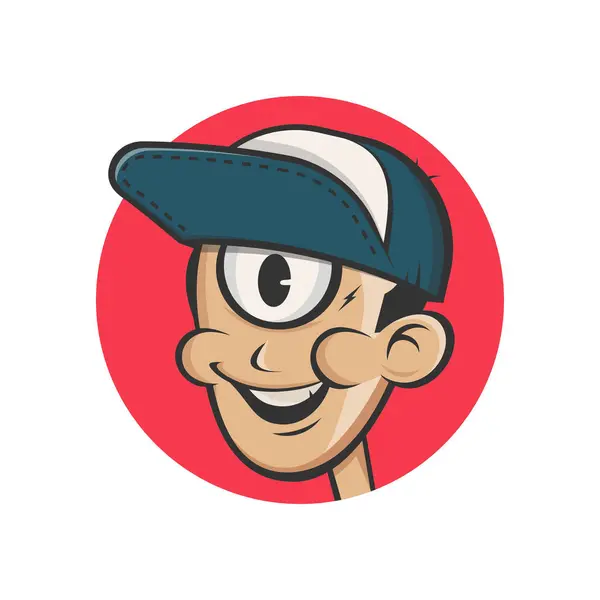 Funny Cartoon Illustration Head Cap One Eye Vector Graphics