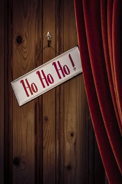 Εποχιακή Πινακίδα Holiday Hohohoho Ξύλινη Πόρτα — Φωτογραφία Αρχείου